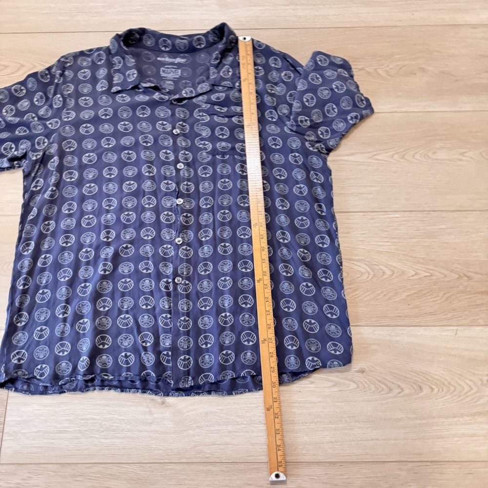Marvel 2XL Mens Short Sleeve Button Shirt Blue Rayon - Picture 6 of 8